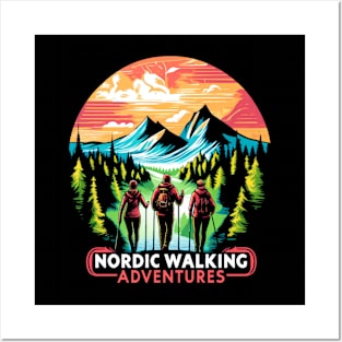 Vintage Retro Nordic Walking Mountain Adventure Sport Posters and Art